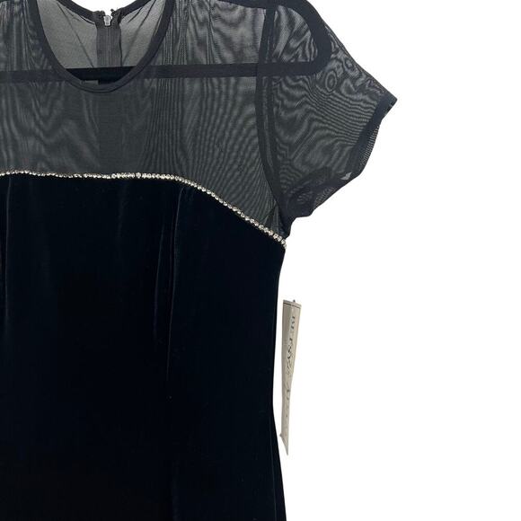 Vintage Betsy and Adam Mesh Top Black Velvet Formal Dress Size 8 Y2K Bedazzled - Picture 2 of 10